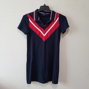 Tommy Hilfiger Varsity Stripes Collared Short Sleeve Polo T Shirt Dress Medium
